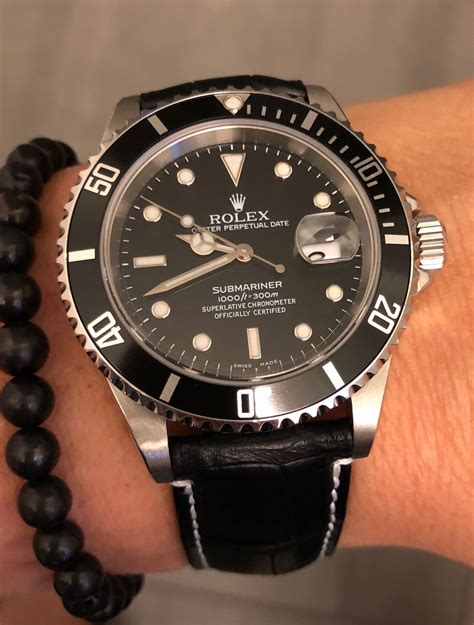 rolex submariner leather strap for sale|rolex submariner on rubber strap.